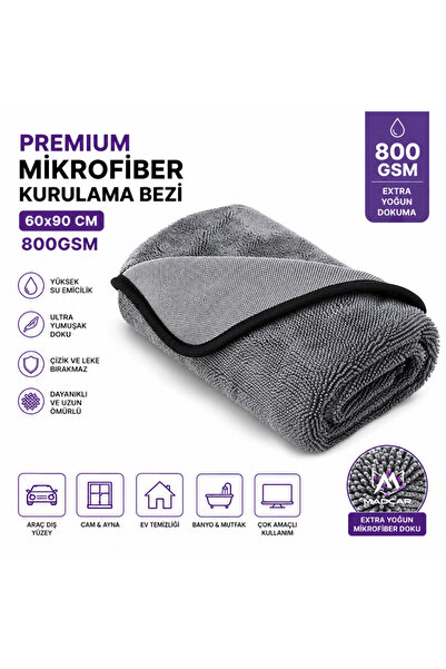 MADCAR Twisted 60x90 Premium Mikrofiber Kurulama Bezi – Gri