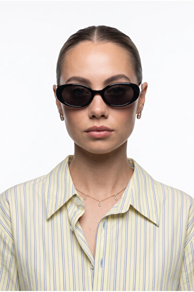Houseofeyeris Umbra Black Frame Minimal Oval/Cat Eye Sunglasses – Black Lens ...