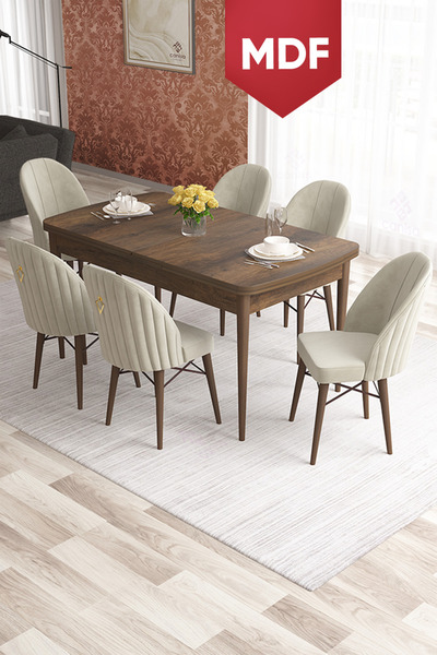 Canisa Concept Elf Serisi 80x132 MDF Açılabilir Barok Ahşap Desen Yemek Odası...