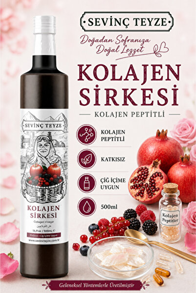 Sevinç Teyze Kolajen Sirkesi, Collagen Vinegar 500ml - Elma Sirkesi, Nar Sirk...