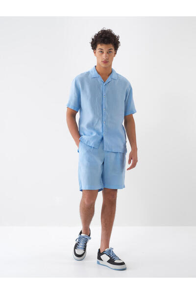 Xint Erkek Mavi %100 Keten Regular Fit Gömlek