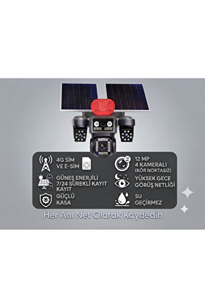 4 Lensli Aov 4K Güneş Enerjili Güvenlik Kamerası,Sım Kart ve E-sım Destekli,Dahili Batarya