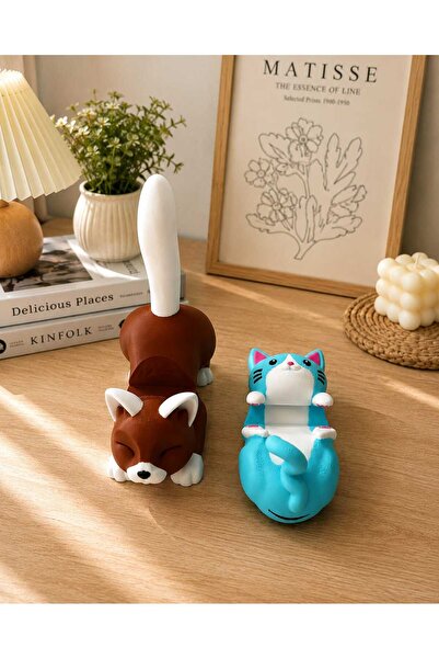 MYCRAFT3D 2'li Set Kedi Figürlü Telefon Tutucu Stand - 3D Baskı Ofis Masaüstü...