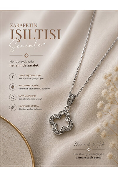 TrendimAksesuar Silver Color Clover Steel Necklace