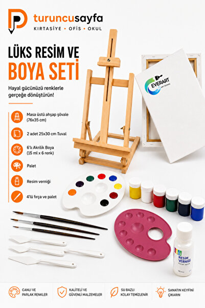 everart Resim - Boya Seti Lüks - Masa Üstü Şövale, 2 Adet 25x35 Tuval, Akrili...