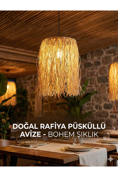 My Family Hasır Doğal Saçaklı Dekoratif Rafya Avize