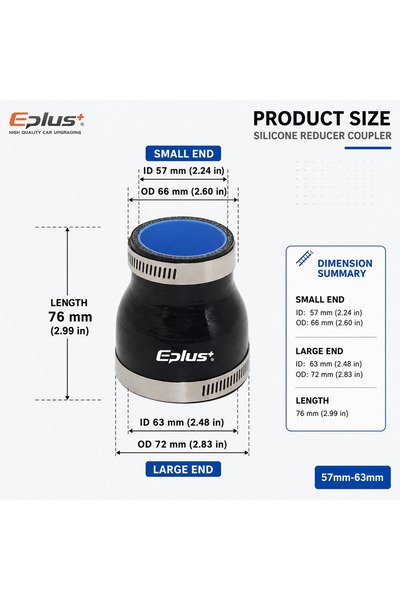 Choice12 57MM-63MM Eplus Black Silicone Tubing Reducer Hose Car Turbo Interco...