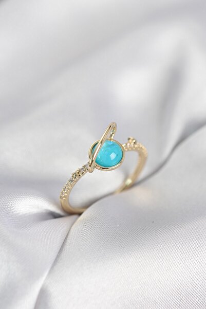 Inure Jewelry خاتم نسائي موديل زحل مرصع بحجر الزركون باللون الذهبي