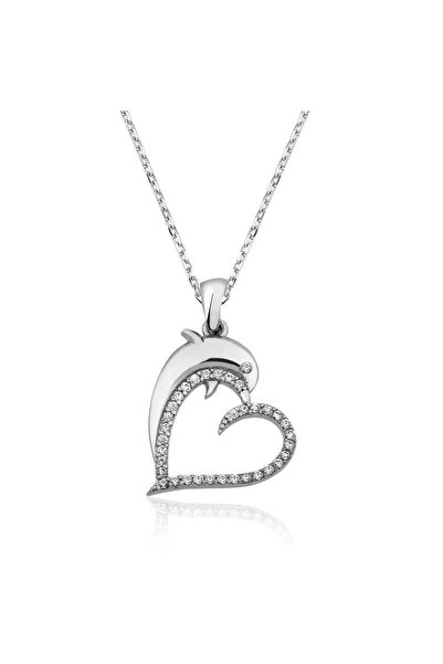 Inure Jewelry Gümüş Kalpli Yunus Balığı Kolye