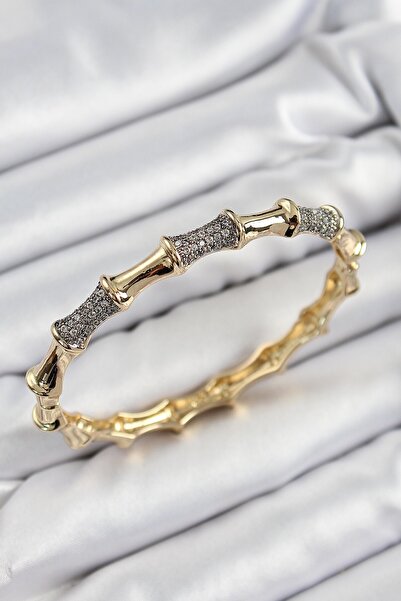 Inure Jewelry سوار نسائي من النحاس والزركون والحجر على شكل عظمة ذهبية اللون