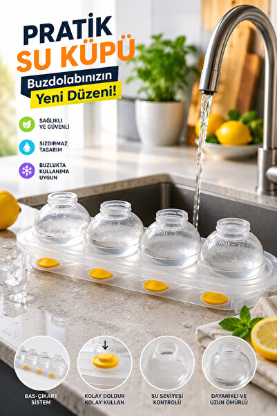 BEYZANA Bas Çıkart 4'lü Küre Buz Topu Kalıbı - Yuvarlak Içecek Buz Topu Dondu...