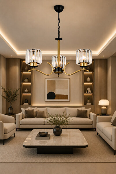 ESSLİGHT AYLA 3’LÜ SARKIT AVİZE KRİSTAL TAŞLI DEKORATİF AYDINLATMA