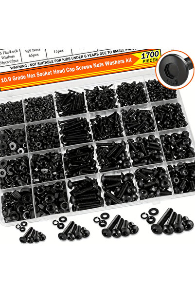 Choice 1700PCS M2 M3 M4 M5 Hex Button Head Screw Nut Bolt Kit, Grade 10.9 All...