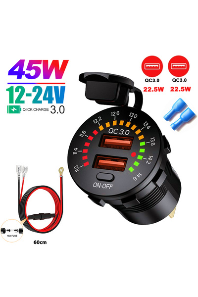 Choice1 مقبس شاحن USB مزدوج QC3.0 مع سلك 45 وات مع مفتاح تشغيل وإيقاف الفولتم...