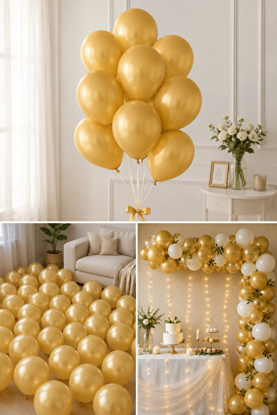 Parti dolabı Chrome Shiny Metallic Gold Color 10-Piece Balloons with Quality ...