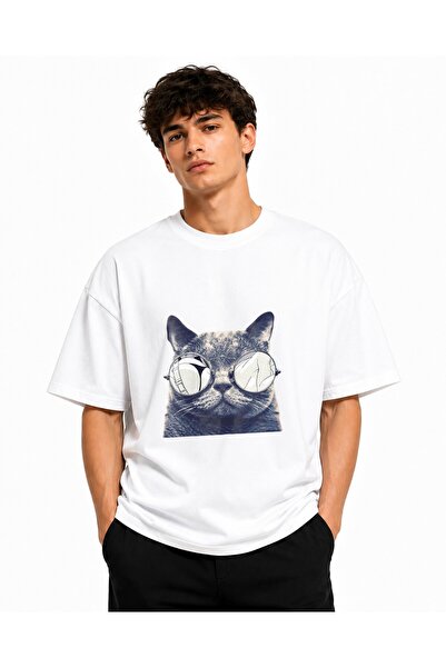 Inscriptie Tricou Unisex Bumbac Premium Casual " Cat with sunglasses "