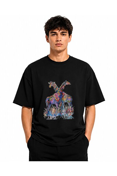 Inscriptie Tricou Unisex Bumbac Premium Casual " Pictura girafe "