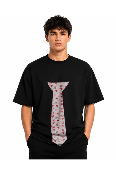 Inscriptie Tricou Unisex Bumbac Premium Casual " Cravata cu inimioare "