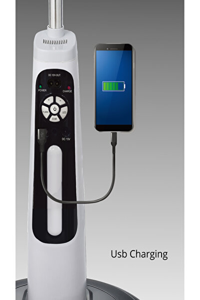 Kiwi KFAN-7629 Şarjlı Standlı Vantilatör & LED Lamba | 9 Kademe & AC/DC & USB & Kumandalı
