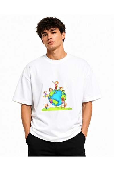 Inscriptie Tricou Unisex Bumbac Premium Casual " Explore the world kids "
