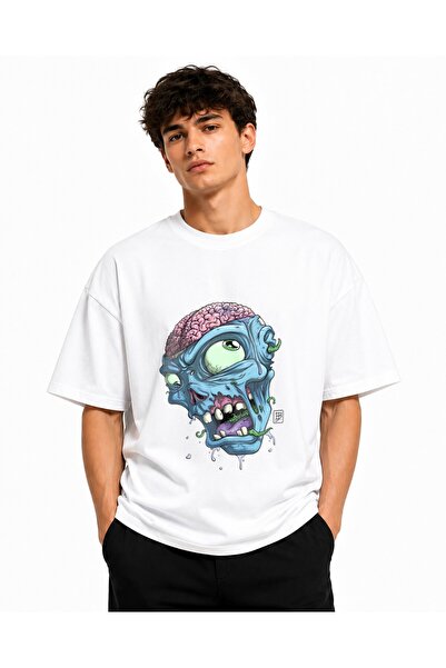 Inscriptie Unisex Βαμβακερό T-shirt Υψηλής Ποιότητας  "Κεφάλι ζόμπι καρτούν "