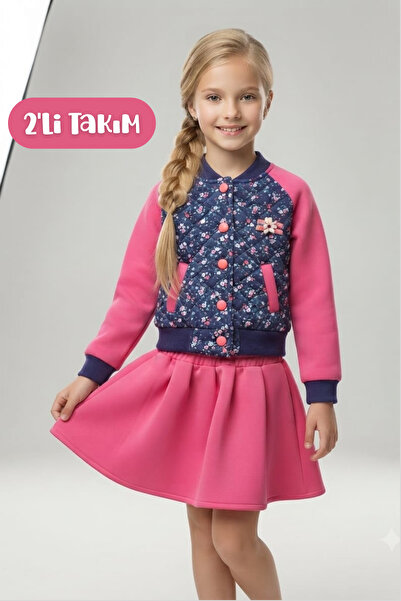 Hilal Akıncı Kids Κοριτσίστικο Scuba Fabric Lined College Jacket Φούστα 2 τεμ...