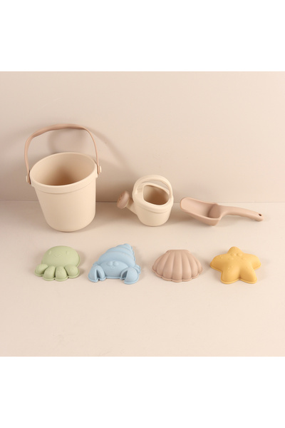Choice beige set Kids Beach Bucket Set with Silicone Molds (Sea Star, Shell, ...