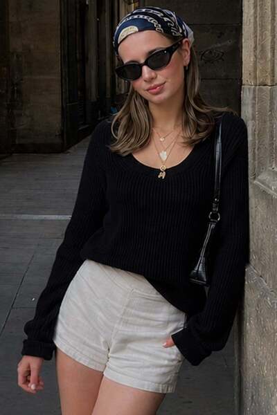 Madmext Black Crew Neck Basic Knitted Sweater Mg2189