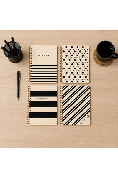lin notebook A5 Spiral Telli Defter 4’lü Set – 80 Yaprak | Minimal Çizgili, N...
