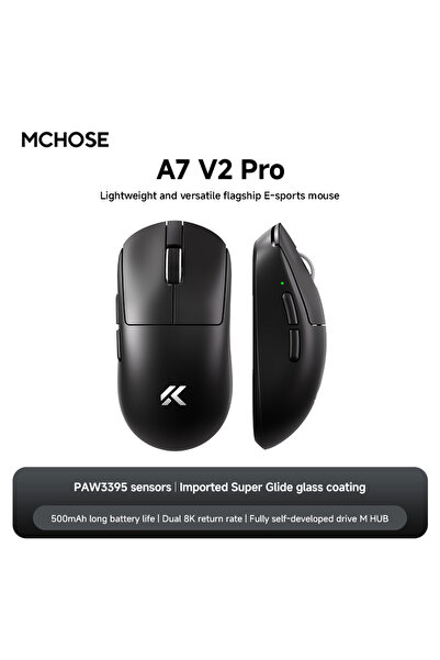 Choice6 ماوس الألعاب A7 V2 Pro أسود من MCHOSE، مستشعر PAW3950 TI، ثنائي 8000 ...