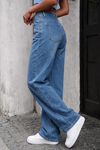 alanora Women's High Waist Stretch Fabric Wide-Leg Palazzo Jeans