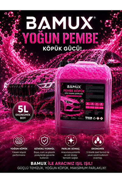 Bamux 5 LT Pembe Oto Şampuanı | Yoğun Köpük Etkili Araç Yıkama | Cilalı Parla...