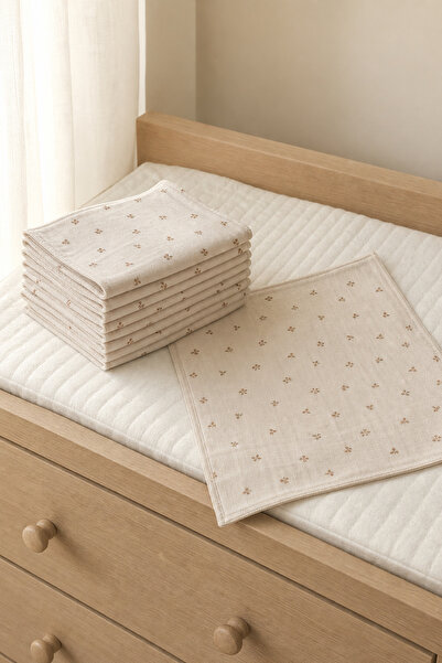 Ponchik 100% Cotton Sand Beige 4-Layer Muslin Mouth Wipes – Pack of 10 (25X25...