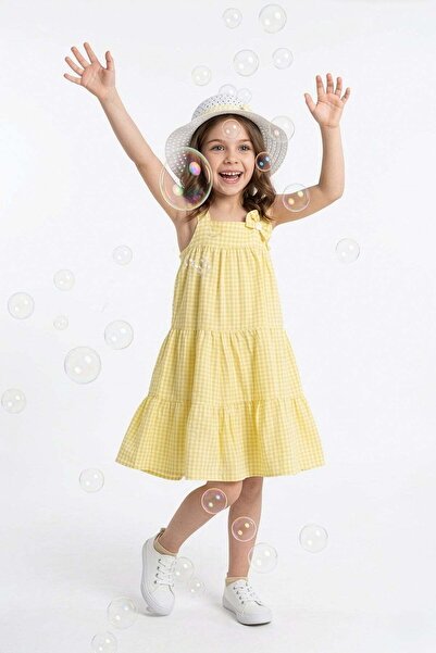 Fulla Moda Gingham Patterned Hat and Strap Girls' Dress