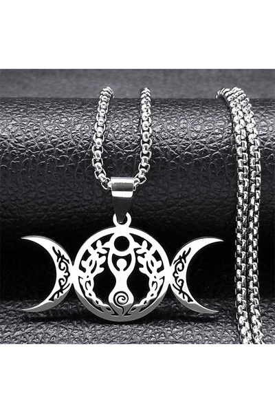 Choice A 50cm BOX SR Witch Triple Moon Goddess Luna Necklace for Women Men St...