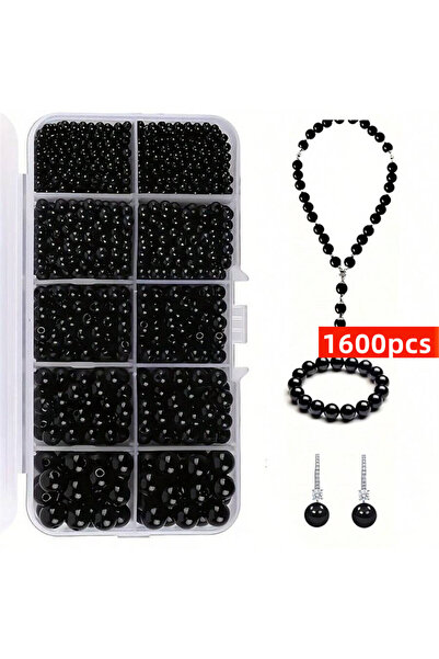 Choice Black-1600pcs 1600pcs, 3/4/5/6/8mm Black Round Bead Set Box in Various...