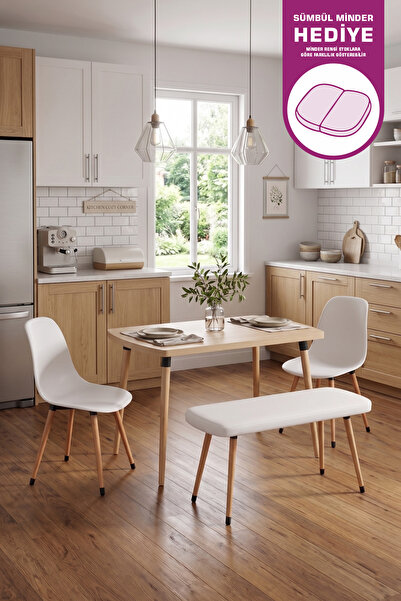 VİLİNZE Eames Sandalye-Bank Argos Ahşap MDF Sabit Mutfak Masası Takımı - 70x1...