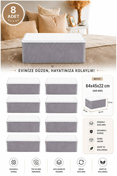 BEST CONCEPT 8 Adet - Gri Puantiyeli-Beyaz Baza Altı Yastık Yorgan Kazak Çeky...
