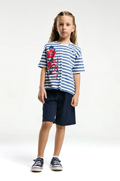 U.S. Polo Assn. بدلة بناتي مرخصة من US Polo Assn لعمر 4-15 سنة - أزرق منتصف ا...
