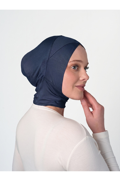 Ecardin Cross Ready Hijab with Half Neck Collar - St 293 Navy Blue