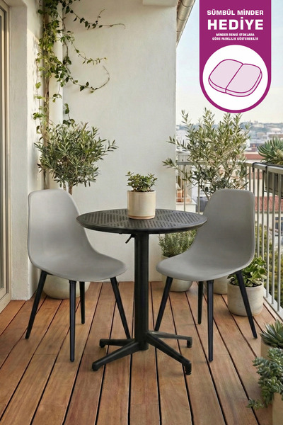 VİLİNZE Tilia Plastik Bahçe Balkon Bistro Seti Katlanır Masa 60*60 cm