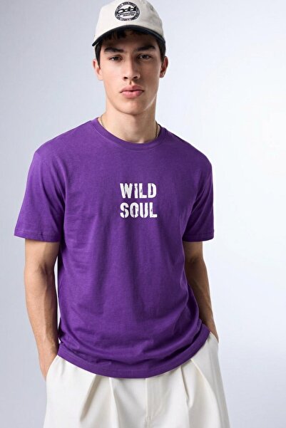 comstar Muška majica Wild Soul Text Štampano Oversize kroj ljubičasta široka