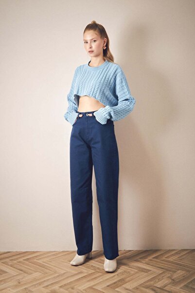 Fulla Moda Palazzo Jean με αγκράφα στη μέση με φερμουάρ