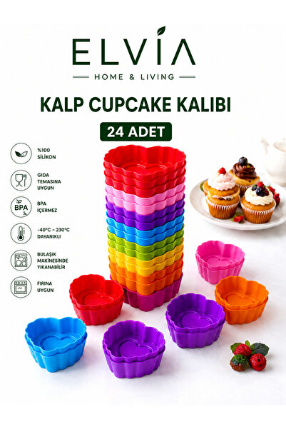 ELVIA SİLİKON Silikon Mini Kalp Kek Kalıbı, Kalp Cupcake Kalıbı, Tekrar Kulla...