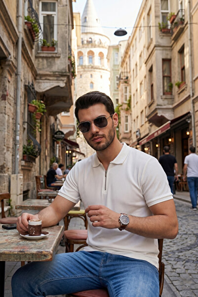 Buratti Cotton Regular Fit Zippered Polo Collar T Shirt Men's POLO NECK T SHI...