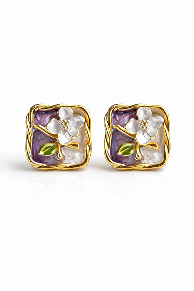 Leo'Stone Vintage Square Twist Edged Purple Flower Motif 3D Painting Design W...