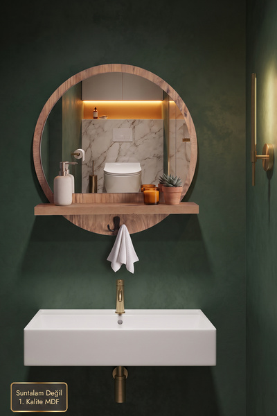 MONTESEV Antik Ahşap Dekoratif Ayna Raflı Askılıklı Banyo Oda Lavabo Wc Dresu...