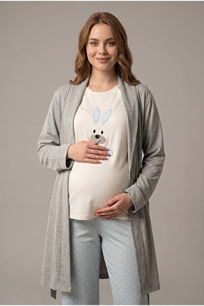 LOHOUSE Women's Rabbit Embroidered Maternity Pajama Set with Nursing Feature ...
