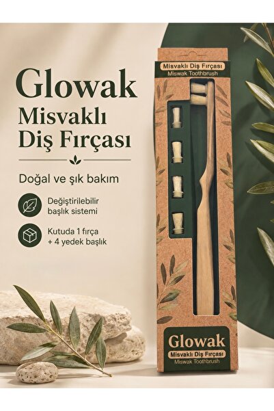 Glowak فرشاة أسنان ميسفاك للعناية بالفم الطبيعية مع رؤوس قابلة للاستبدال