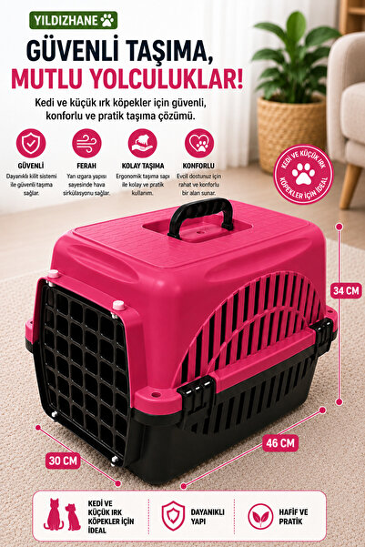 Yıldızhane Kedi Köpek Taşıma Kabı Pembe Havalandırmalı Plastik Kedi Taşıma Ça...